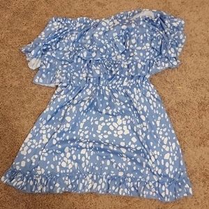 Light Blue and White Off-Shoulder Dress